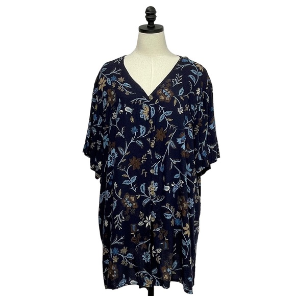 Capistrano Essentials V-neck Button-up Blue Floral Print Size 26/28 - Picture 1 of 9